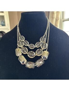 Vintage Premier Designs Crystal Layered Necklace Triple Layer Glass Prism Whimsy